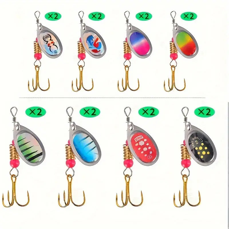 Set de 16 Cuillères Tournantes de Pêche aux Carnassiers avec Étui de Rangement