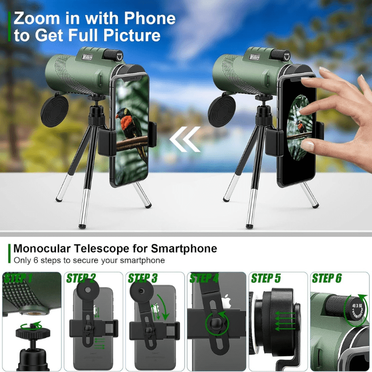 Monoculaire Compact 600x Ultra-Zoom HD, Léger avec Lentilles Traitées pour Observation