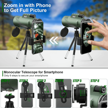 Monoculaire Compact 600x Ultra-Zoom HD, Léger avec Lentilles Traitées pour Observation