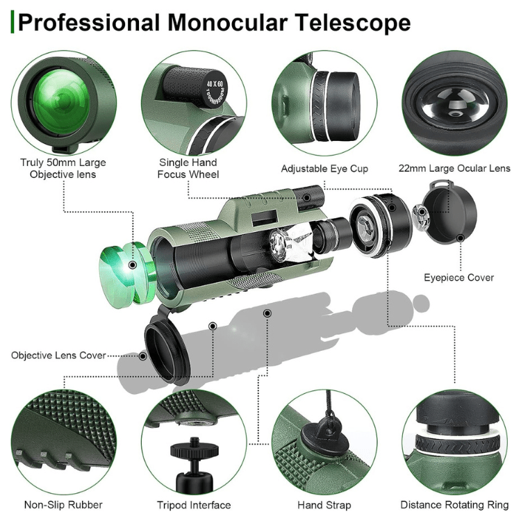 Monoculaire Compact 600x Ultra-Zoom HD, Léger avec Lentilles Traitées pour Observation