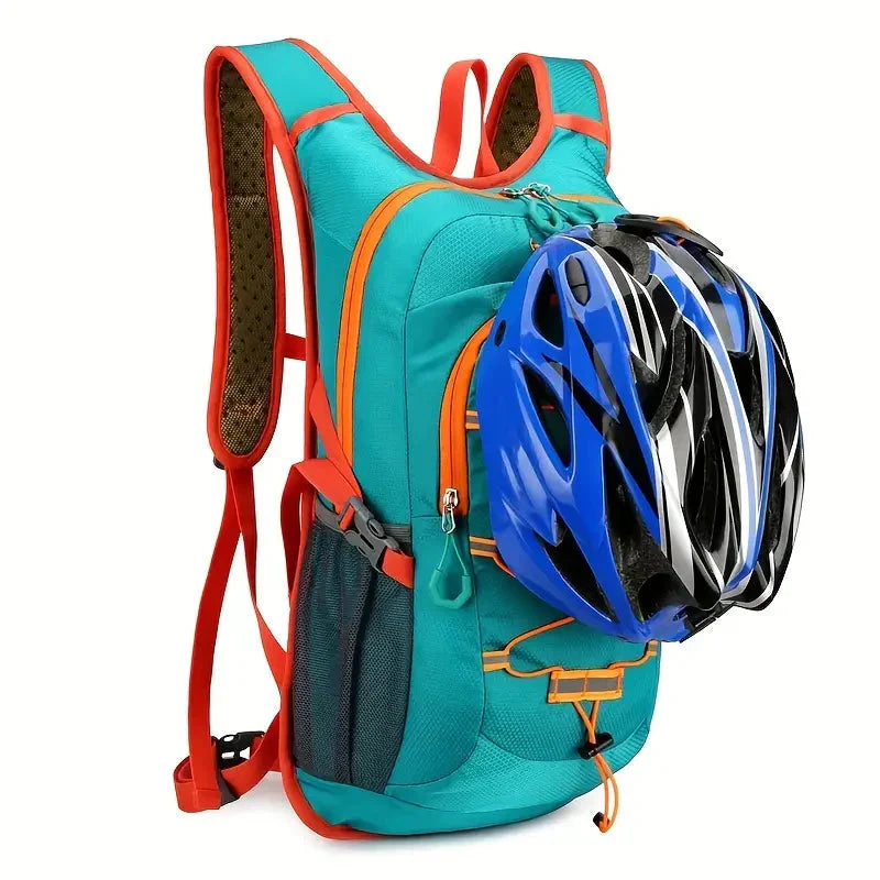 Water-Resistant Bike Backpack with Helmet Holder and Ventilated Back