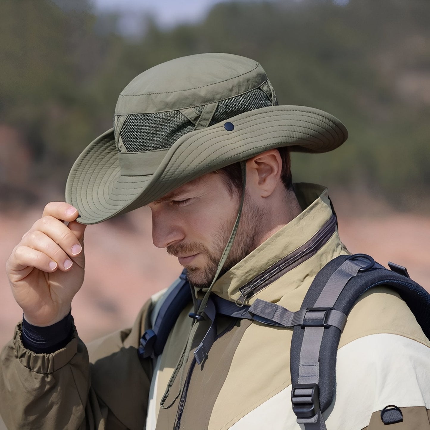 Breathable Hiking Hat with Wide Adjustable Brim