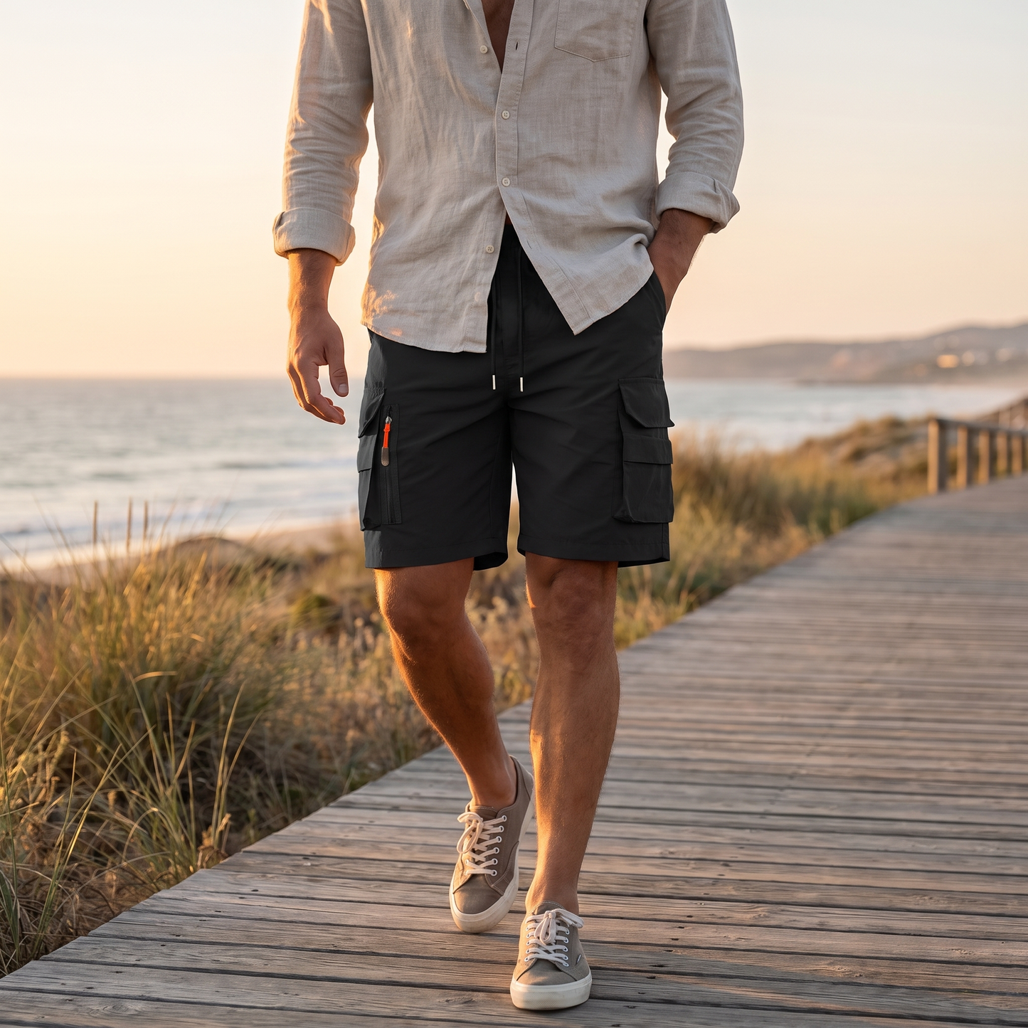 Men's Lightweight Cargo Shorts with Zipped Pockets