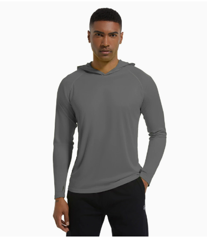 T-Shirt Anti-UV Homme à Manches Longues UPF50+ à Capuche pour Randonnée