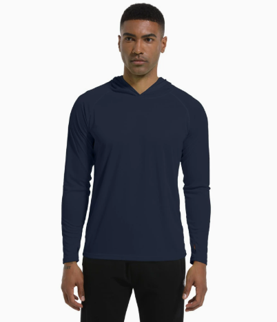 Men's UPF50+ Long Sleeve Hoodie Rash Guard for Hiking