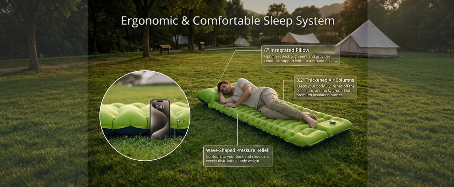Ultra-Light Camping Sleeping Pad, Ergonomic Honeycomb Structure with Compact Cover