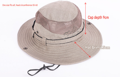 Breathable Cotton Boonie Hat with Mesh Panel and Drawstring for Hiking