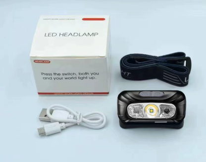 Rechargeable USB LED Headlamp with Motion Activation, Lightweight and Weatherproof