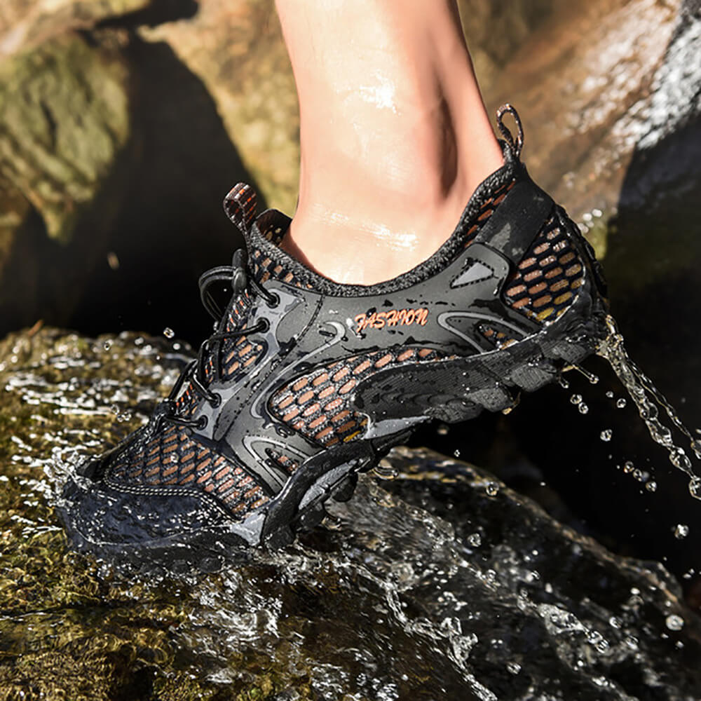 Chaussures d'Eau Homme à Mesh Respirant Drainant, Semelle Souple Antidérapante et Serrage Rapide