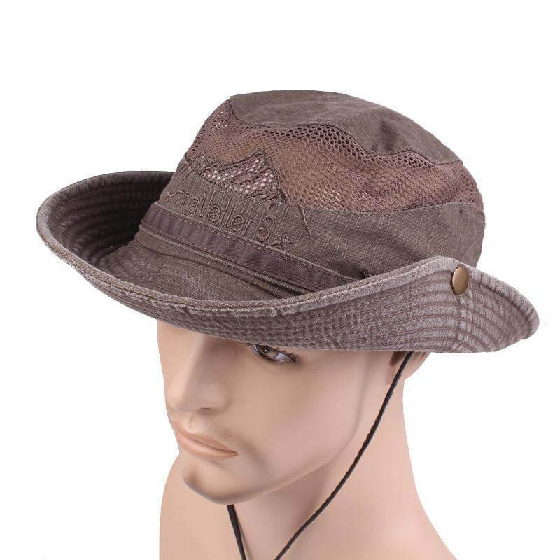 Chapeau de Brousse en Coton Respirant avec Panneau Mesh et Cordon pour Randonnée