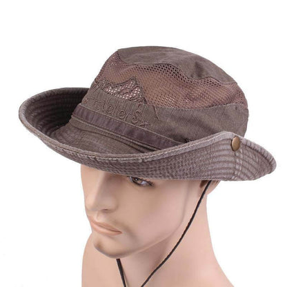 Chapeau de Brousse en Coton Respirant avec Panneau Mesh et Cordon pour Randonnée