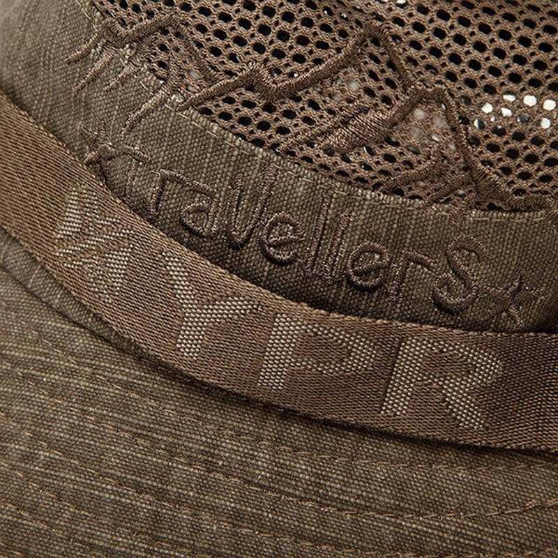 Chapeau de Brousse en Coton Respirant avec Panneau Mesh et Cordon pour Randonnée