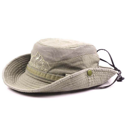 Chapeau de Brousse en Coton Respirant avec Panneau Mesh et Cordon pour Randonnée