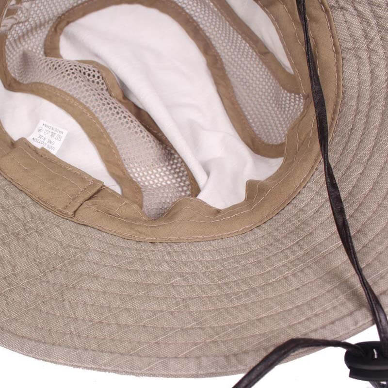 Chapeau de Brousse en Coton Respirant avec Panneau Mesh et Cordon pour Randonnée