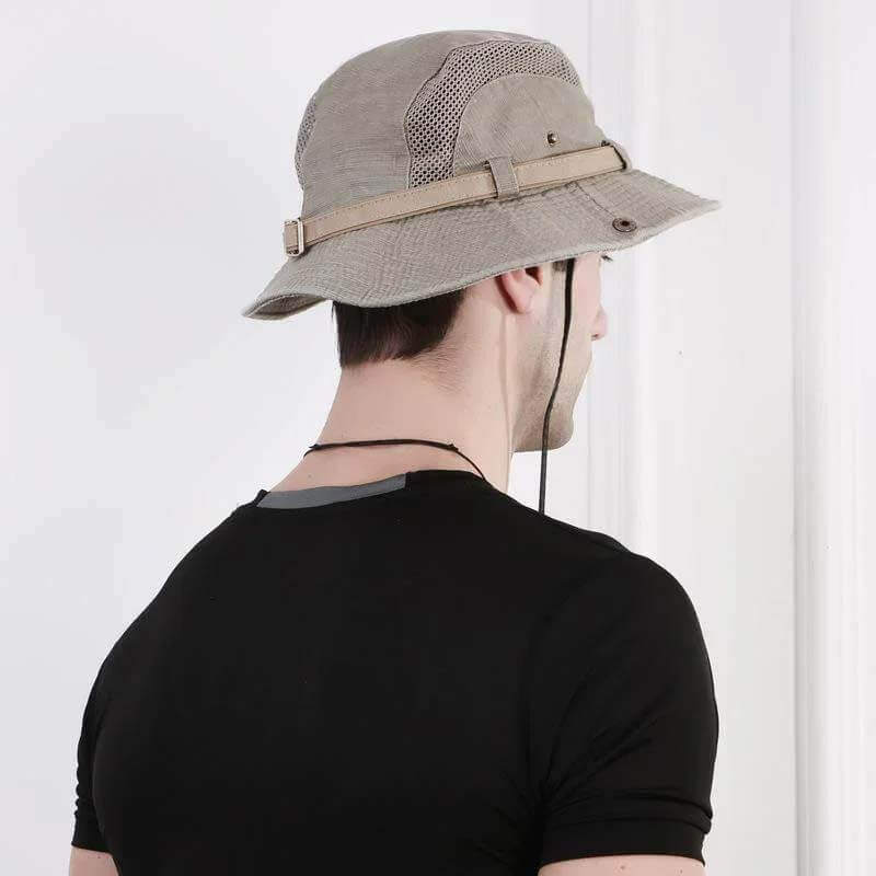 Chapeau de Brousse en Coton Respirant avec Panneau Mesh et Cordon pour Randonnée