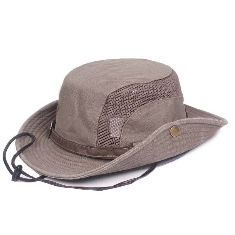 Chapeau de Brousse en Coton Respirant avec Panneau Mesh et Cordon pour Randonnée