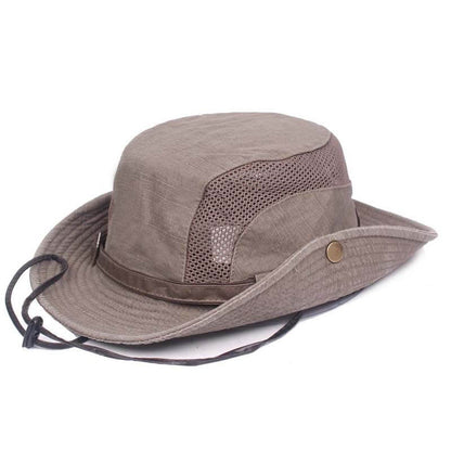 Chapeau de Brousse en Coton Respirant avec Panneau Mesh et Cordon pour Randonnée