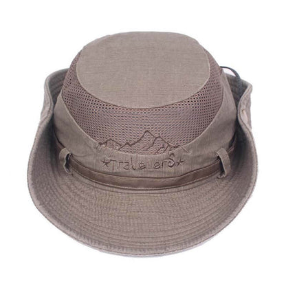 Chapeau de Brousse en Coton Respirant avec Panneau Mesh et Cordon pour Randonnée