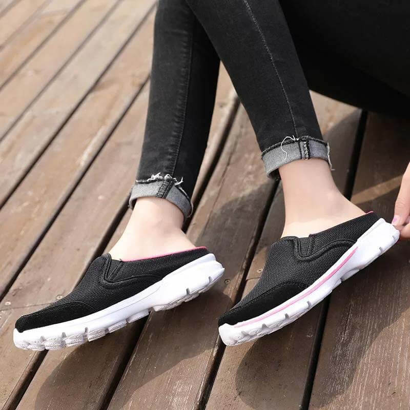 Sabot Sneaker Femme à Talon Ouvert, Tige Mesh Respirante et Semelle Caoutchouc Souple