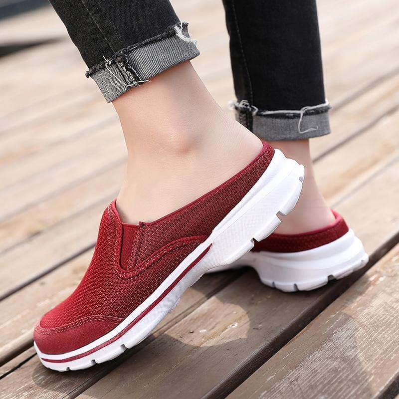 Sabot Sneaker Femme à Talon Ouvert, Tige Mesh Respirante et Semelle Caoutchouc Souple