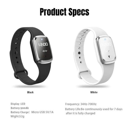 Bracelet Anti-Moustiques à Ultrasons Rechargeable avec Écran LED pour Extérieur