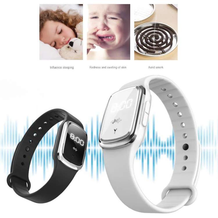Bracelet Anti-Moustiques à Ultrasons Rechargeable avec Écran LED pour Extérieur