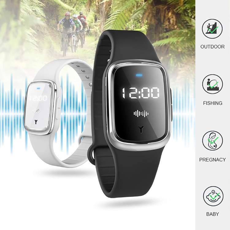 Bracelet Anti-Moustiques à Ultrasons Rechargeable avec Écran LED pour Extérieur