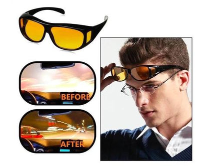 Anti-Glare Yellow Lens Glasses, Wrap-Around Frame for Driving and Fishing