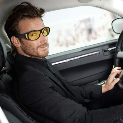 Anti-Glare Yellow Lens Glasses, Wrap-Around Frame for Driving and Fishing