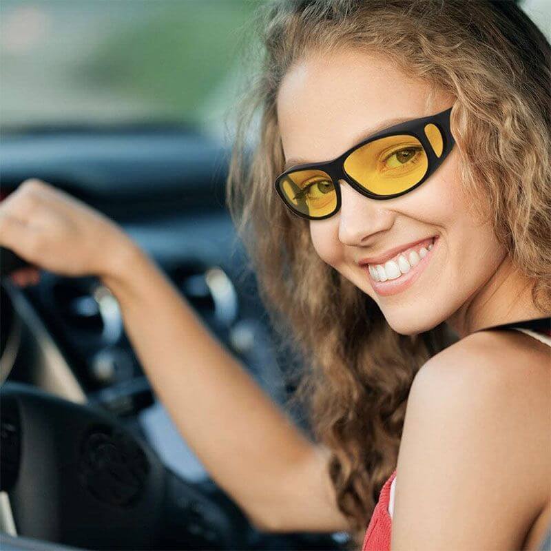Anti-Glare Yellow Lens Glasses, Wrap-Around Frame for Driving and Fishing