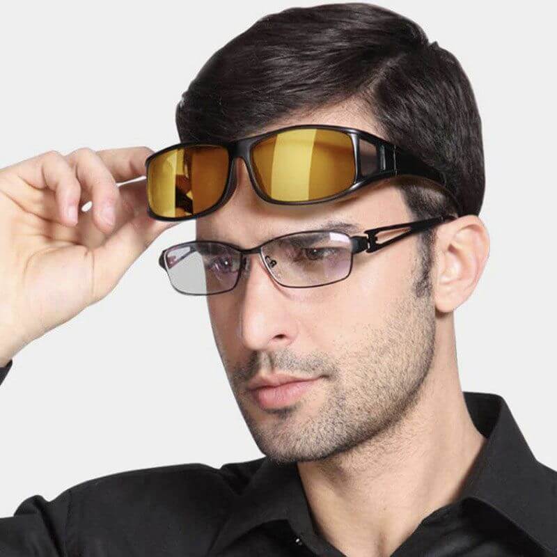 Anti-Glare Yellow Lens Glasses, Wrap-Around Frame for Driving and Fishing