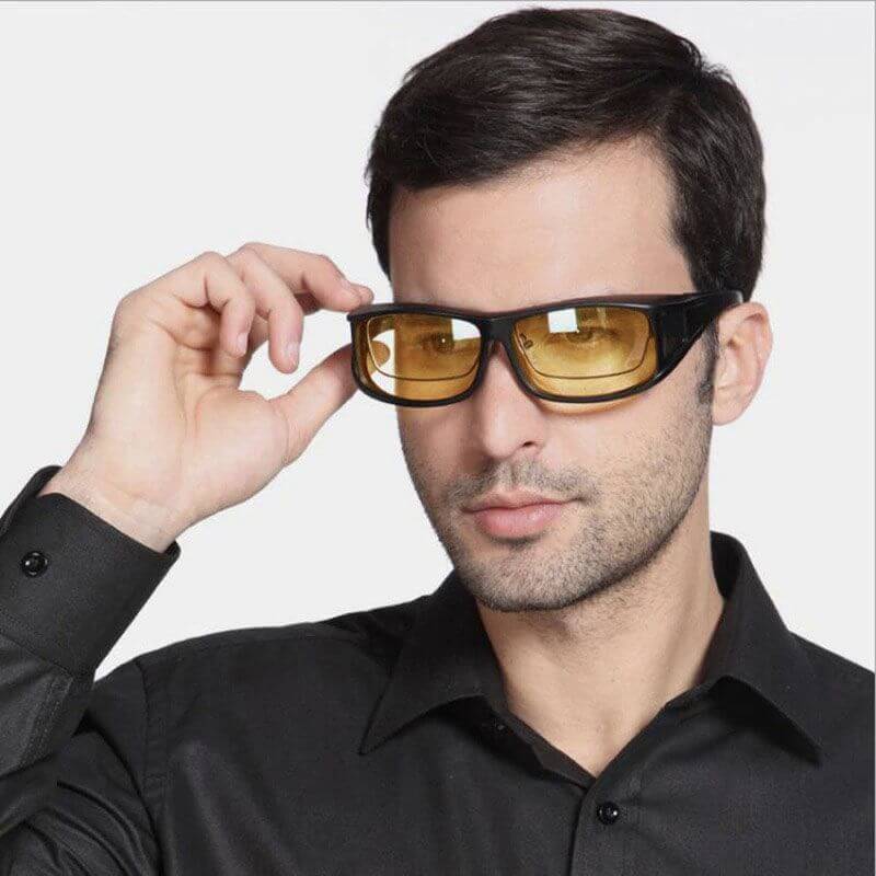 Anti-Glare Yellow Lens Glasses, Wrap-Around Frame for Driving and Fishing