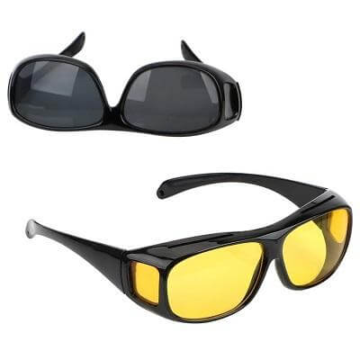 Anti-Glare Yellow Lens Glasses, Wrap-Around Frame for Driving and Fishing