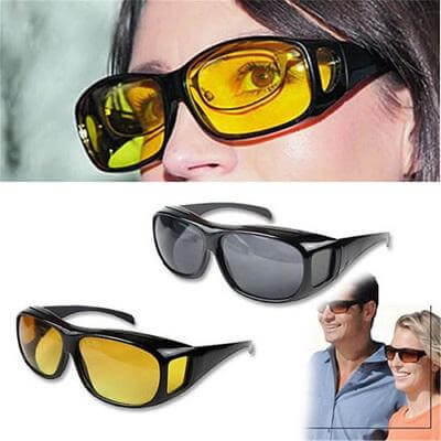 Anti-Glare Yellow Lens Glasses, Wrap-Around Frame for Driving and Fishing