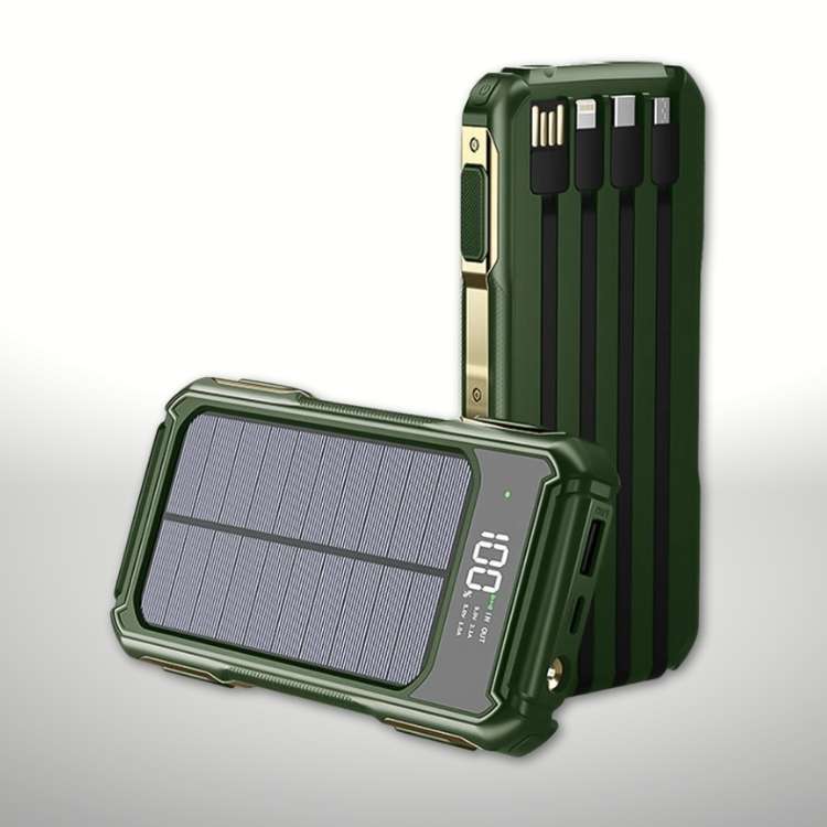 20000mAh Solar Power Bank with Built-in Cables and Fast Charging