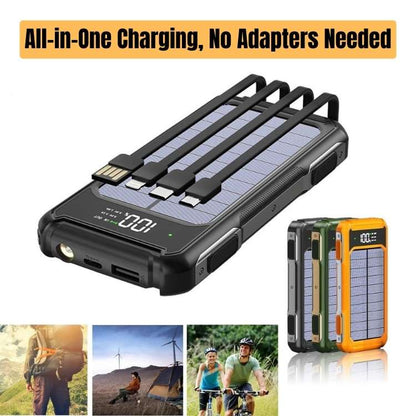 20000mAh Solar Power Bank with Built-in Cables and Fast Charging