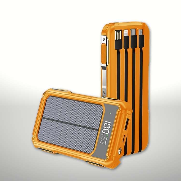 20000mAh Solar Power Bank with Built-in Cables and Fast Charging