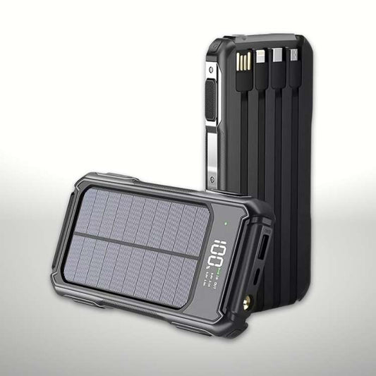 20000mAh Solar Power Bank with Built-in Cables and Fast Charging