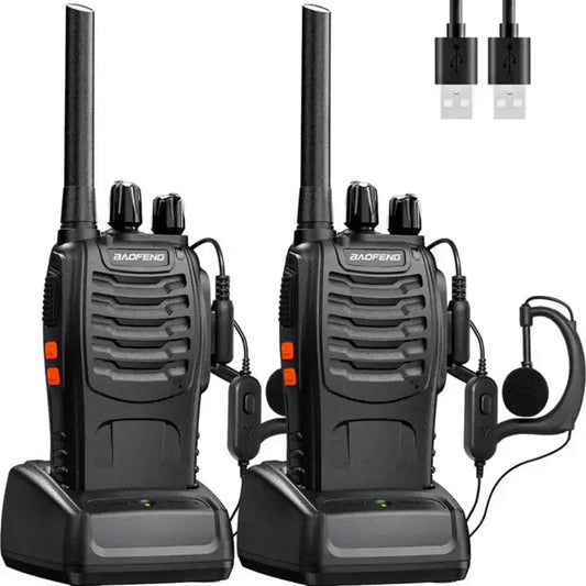 USB Rechargeable Walkie Talkies, 2 Pack Long Range up to 5 km with Earpieces