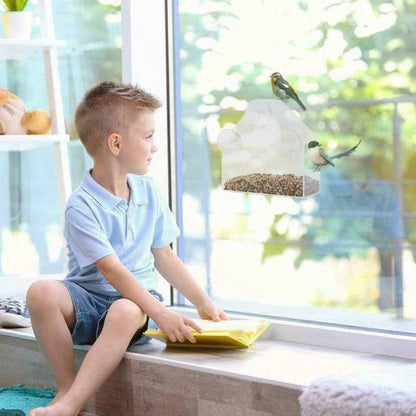 Mangeoire à Oiseaux Transparente pour Fenêtre avec Ventouses, Sans Outil et Facile à Nettoyer