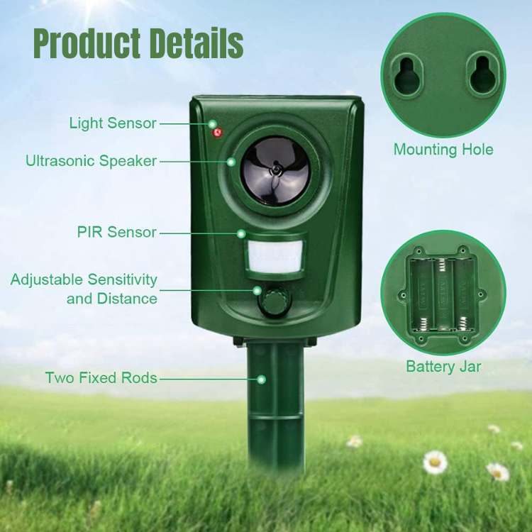 Répulsif Ultrasonique pour Chats avec Détecteur de Mouvement, Portée 10 m et Indice IPX4