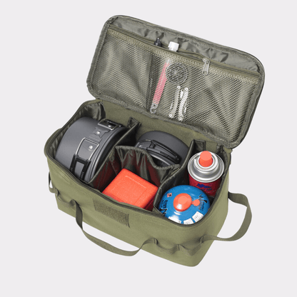 Sac de Rangement Camping en Nylon Résistant, Compartiments avec Double Poignée et Passants d'Arrimage